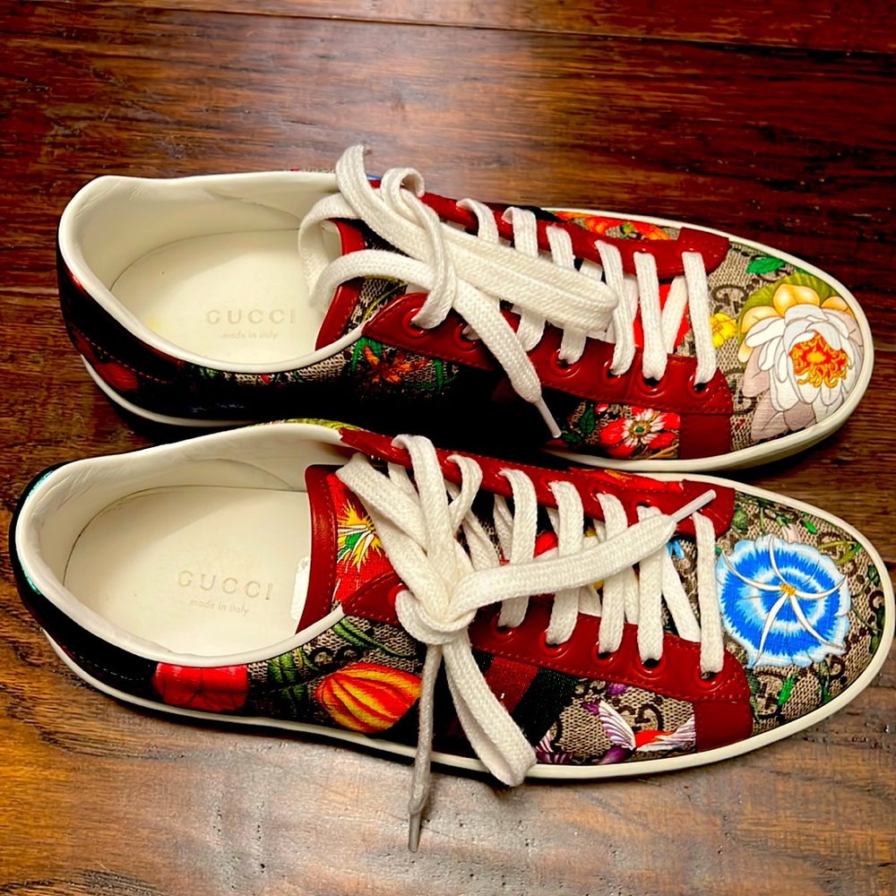 GUCCI ACE Multicolor Floral Sneakers Size 37